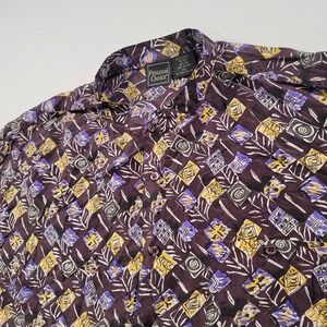 Personal Choice Men‎ Silk Shirt 2XL Blade Collar Geometric Button Up Purple